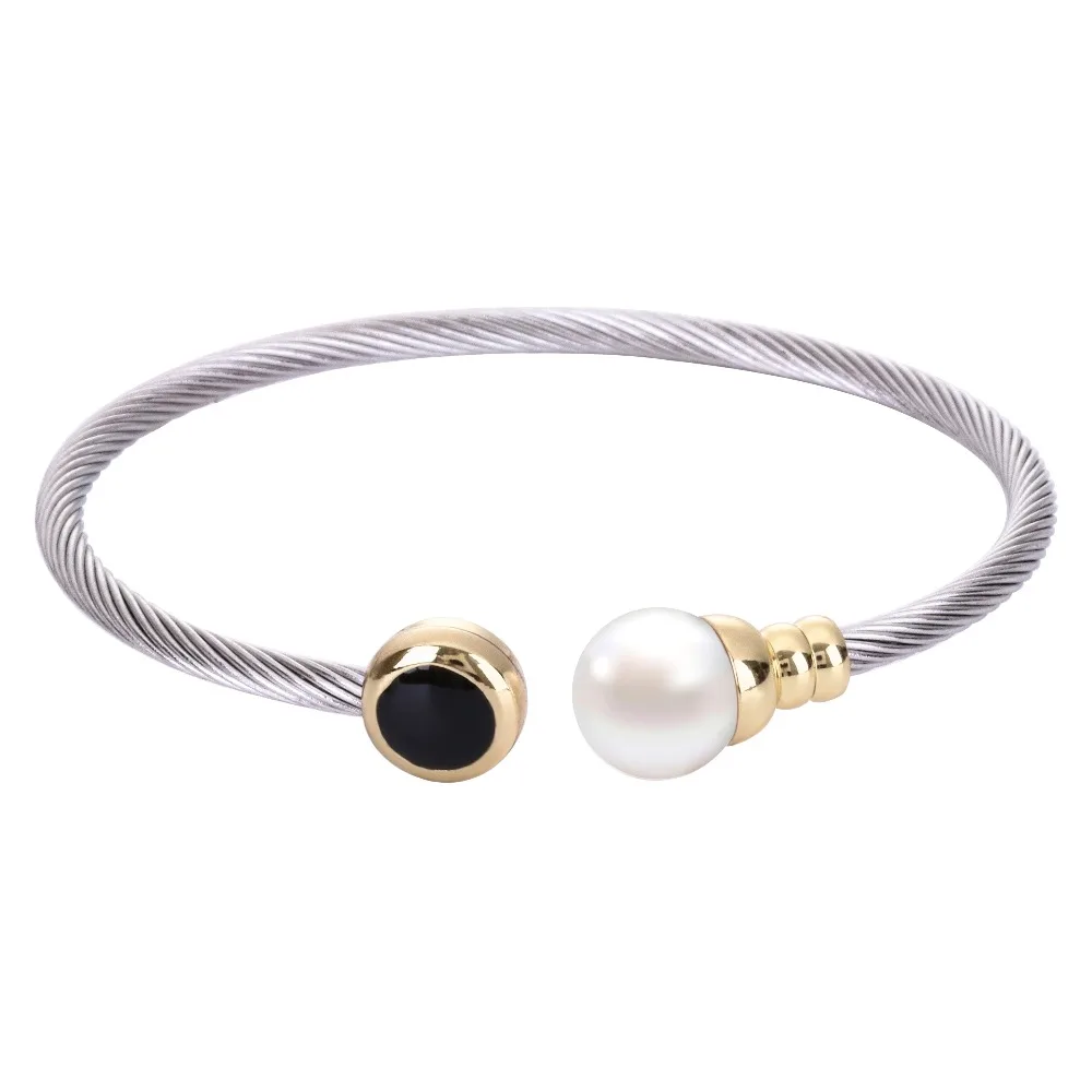Locksun Fashion Adjustable Stainless Steel Bracelet Charm shell Pearl Bangle Armband Voor Vrouwen Zilver Kleur Accessory Gift | Украшения и