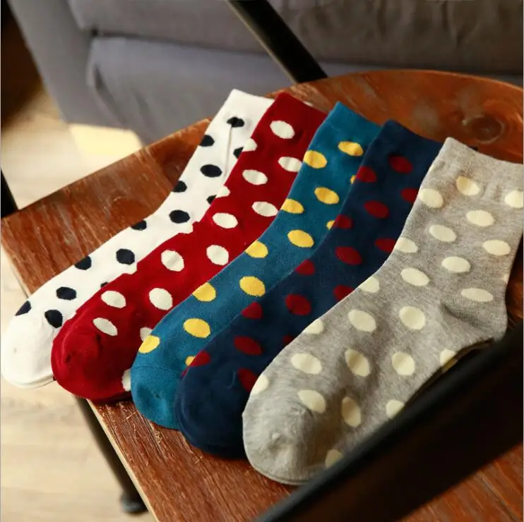 Носки женские хлопковые в горошек модные брендовые с надписью Happy Funny стиле