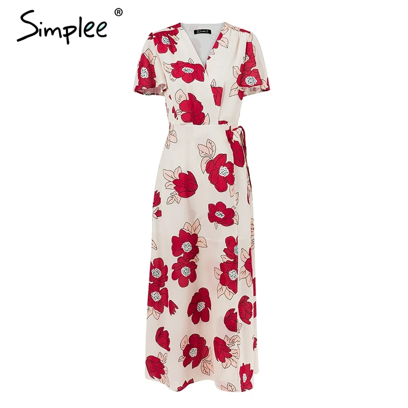 Simplee Boho цветочным принтом платье макси женские пикантные v шеи обернуть длинное с