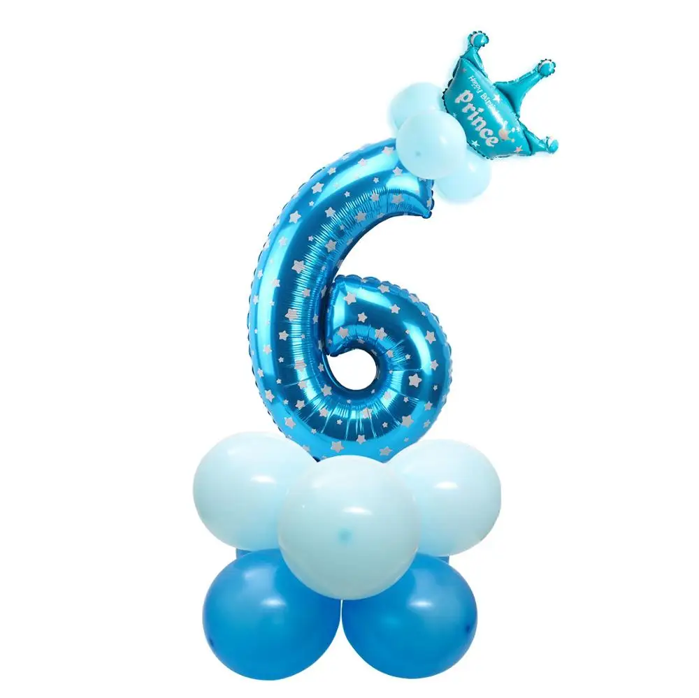 15 Pcs Blue 6 С Днем Рождения украшения Принцесса воздушный шар для колонны 1-й первый день рождения поставки дети ребенок мальчик девочка взрослый гирлянда один год Вечерние - Цвет: 15 Pcs Blue 6