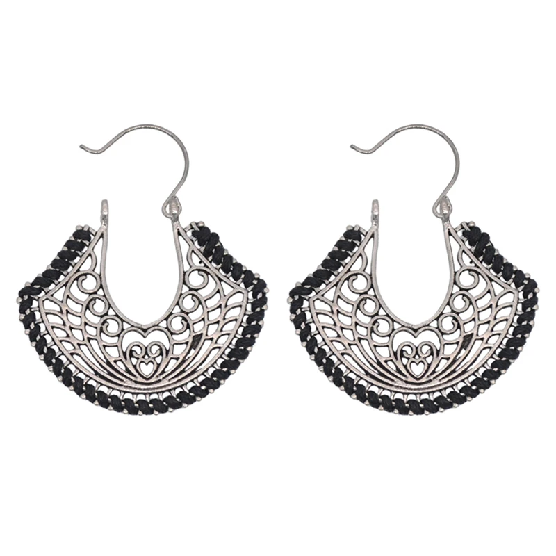 E1811Black Yumfeel новые ручные нитки Винтажные серьги-кольца Серебрянные украшения в античном стиле покрытые 4 цвета красный синий бежевый черная серьга подарки богемные - Окраска металла: E1811Black