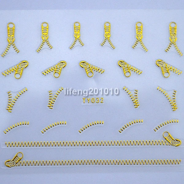 2 шт. золотые самоклеящиеся наклейки для ногтей на молнии дизайна инструменты