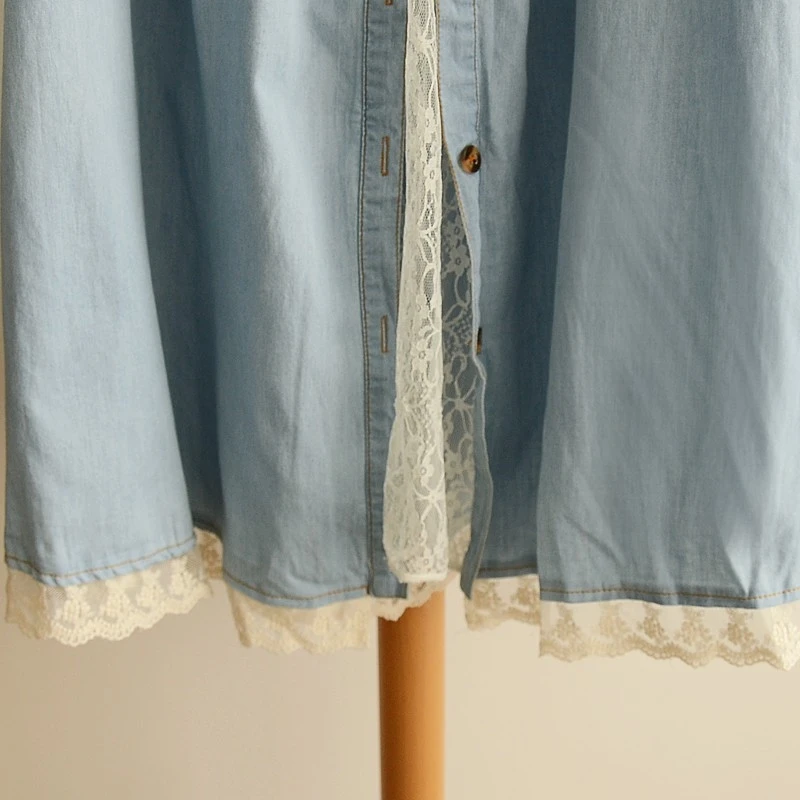 Эластичная резинка на талии Лоскутные кружевные однотонные джинсовые юбки mori