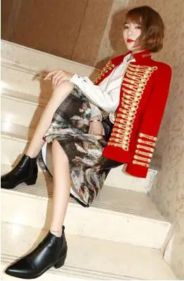 Women blazer fashion coats Military uniform court gold silk autumn and winter blazer ladies suits - Цвет: Красный