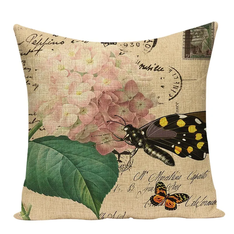 Винтажная Цветочная подушка с птицей декоративная наволочка для стула
