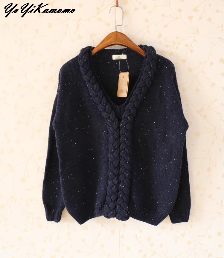 YoYiKamomo 2018 Women Sweater Spring Vintage Japanese Mori Girl Knit Twist V-neck Long-sleeved Pullovers Cute Tops | Женская одежда