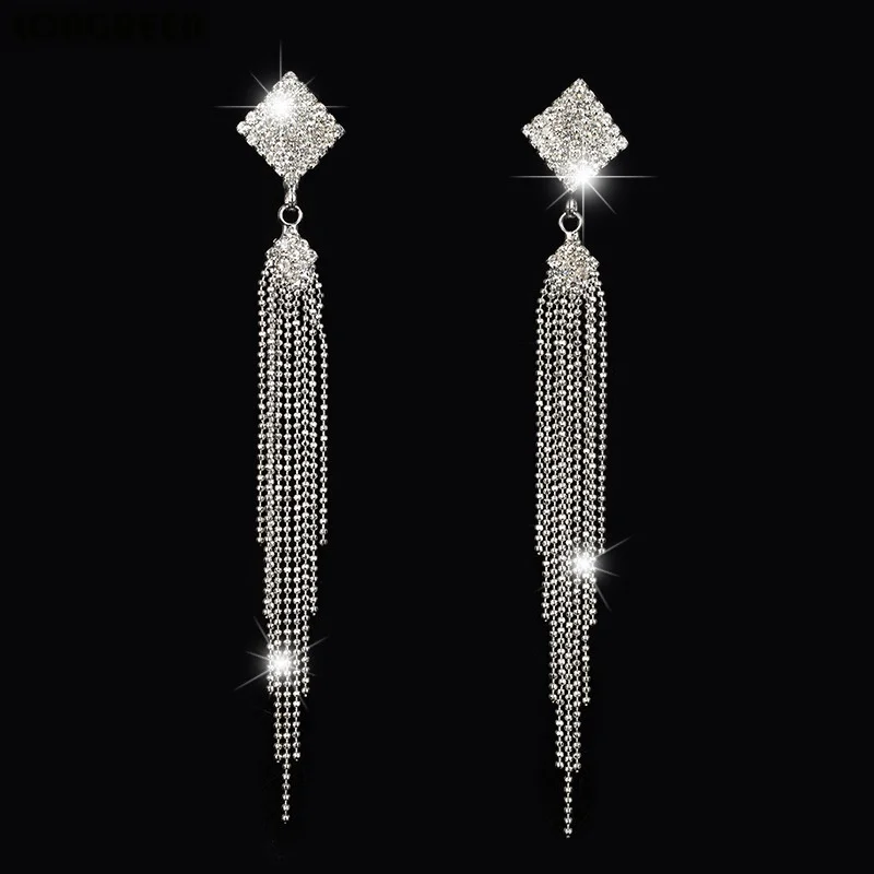 Роскошные ювелирные изделия Длинные серьги с кисточками стразы кристаллами