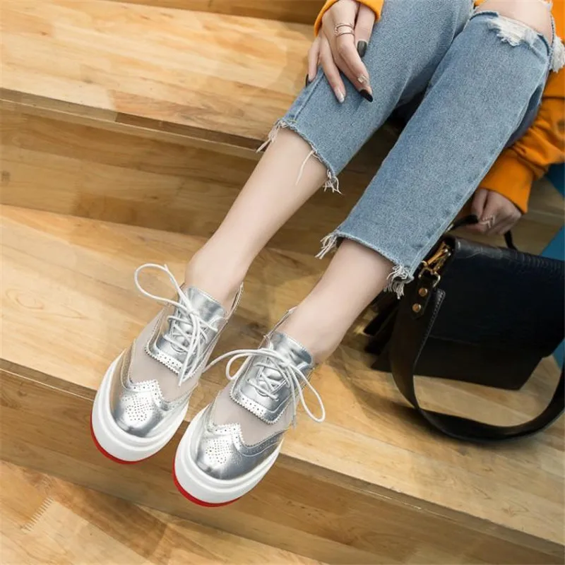New Designer Shoes Woman Wedges Platform Sneakers Lace-Up Breathable Casual Height Increased Chunky Sneakers Lady Zapatos Mujer