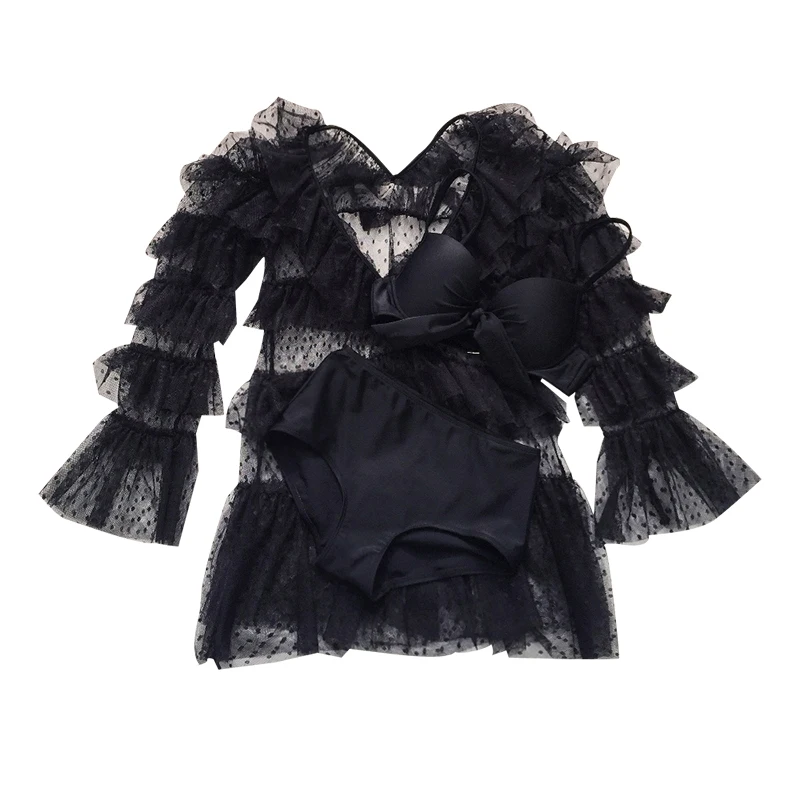 Модный комплект бикини из 3 предметов кружевной сексуальный облегающий