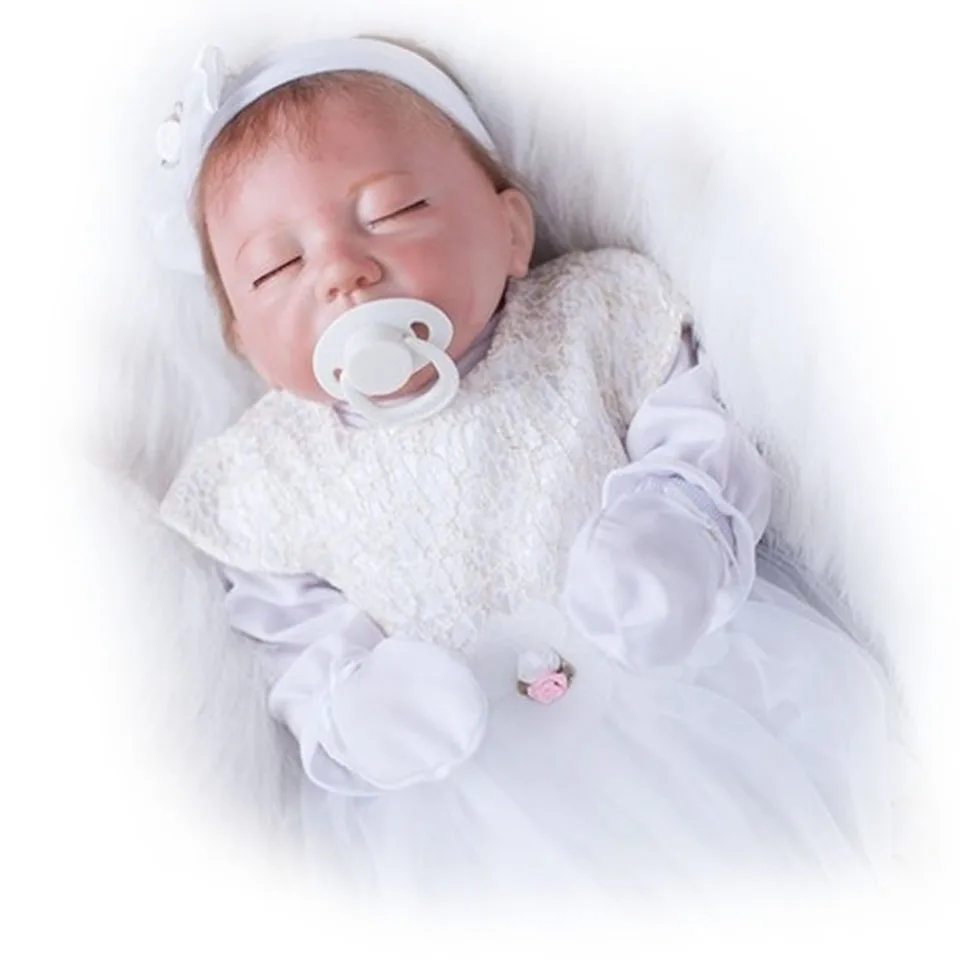Реалистичные куклы Reborn Baby, 20 дюймов, 50 см, мягкие силиконовые детские куклы, выглядят по-настоящему спящими, Bebe Alive, одежда для девочек, белое платье, комплекты