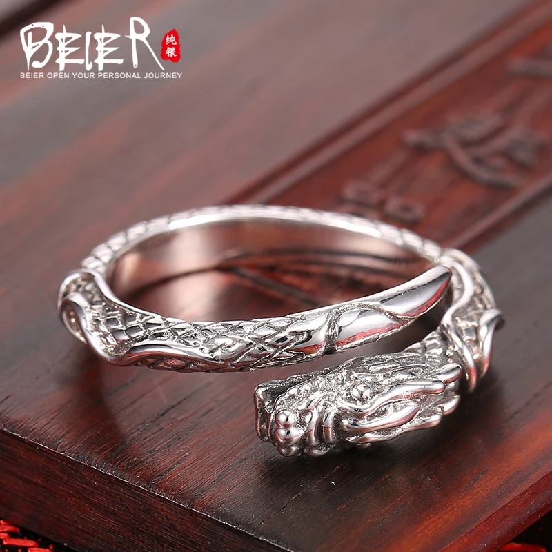 Байер 925 Стерлинговое серебро ювелирные изделия панк властный двойной дракон открытие человек кольцо BR925K012