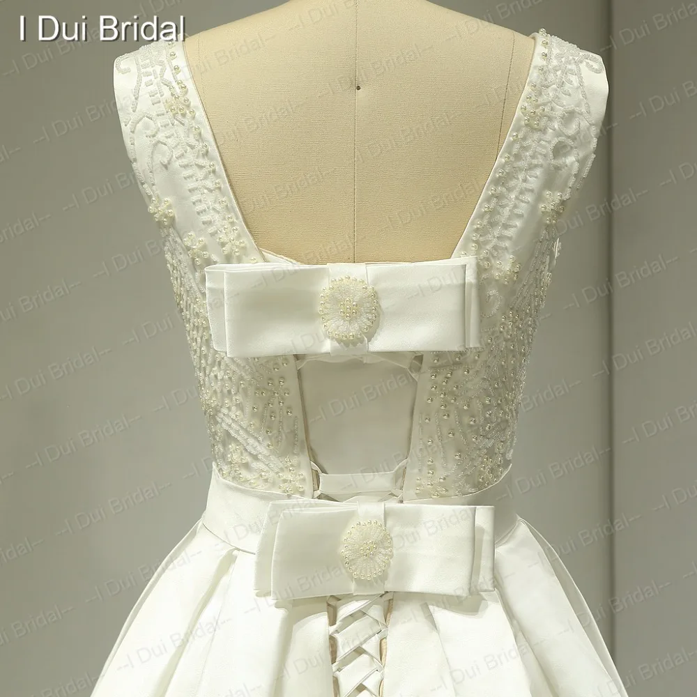 Бисерные атласные свадебные платья галстук бабочка Замочная скважина сзади