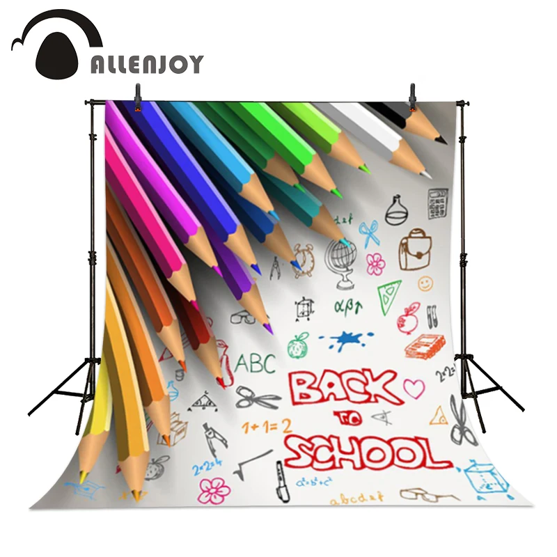 

Allenjoy photographic background Colored pencils ruler school scissors kids vinyl princess photo studio photography backdrops