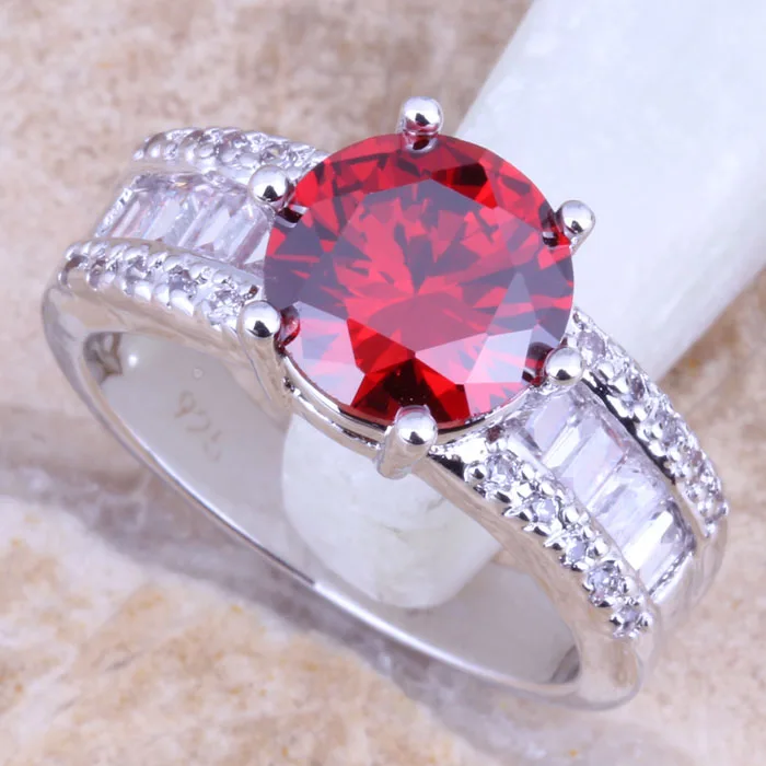 Женское кольцо с красным гранатом и белым фианитом Размер 5 / 6 7 8|ring size|jewelry ringsring size