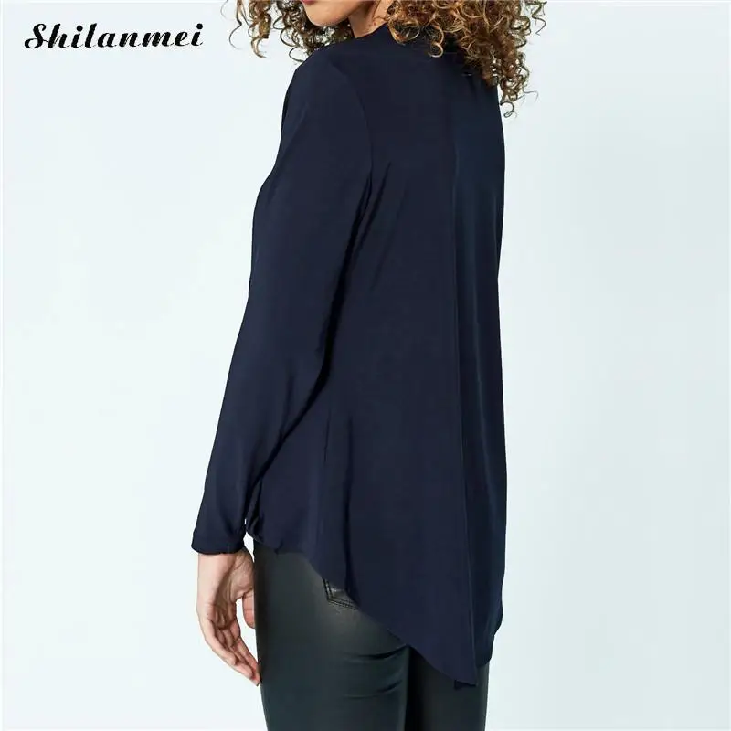 Women Tops And Blouse Deep V Neck Chiffon Ladies Autumn Long Sleeve High Low Clothing Fashion Shirts |
