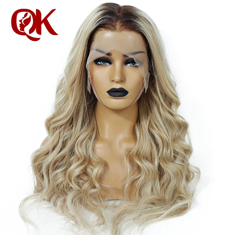 QueenKing фронтальная кружевная лента 180% Плотность Lemi Balayage Ombre Цвет парик T4/27/613