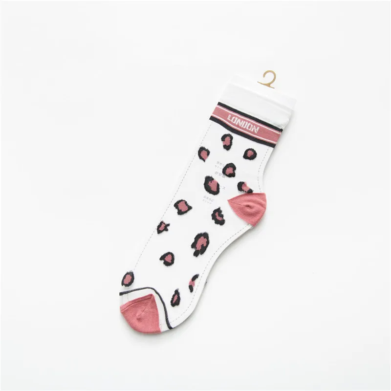 pink SP& CITY Популярные леопардовые узорчатые стеклянные кружевные тонкие носки женские Харадзюку прозрачные крутые короткие носки летние открытые носки - Цвет: pink