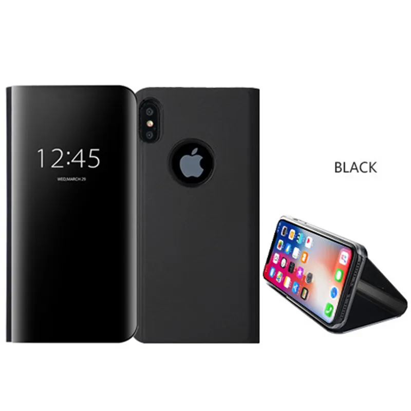 Зеркальный кожаный чехол с откидной крышкой полным бампером для apple iphone X