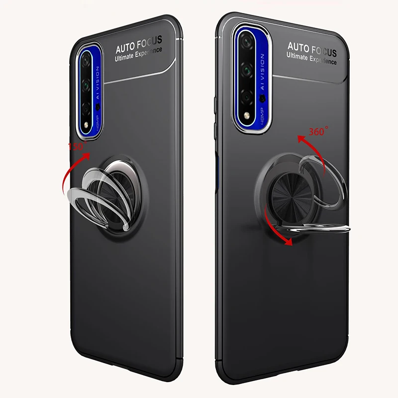 For Huawei Nova 5T Case Finger Ring Magnetic Bracket Soft TPU Silicone Back Cover 5 T Phone |