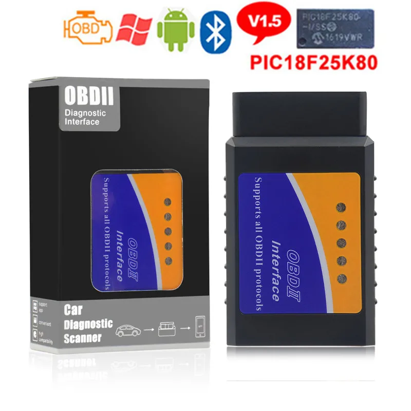 Новейший чип OBDII ELM327 V1.5 Bluetooth PIC18F25K80 работает на дизельных автомобилях аппаратное обеспечение V1.5 программное обеспечение V2.1 для Android/PC ELM 327 V1.5 - Цвет: 25K80 Bluetooth V1.5