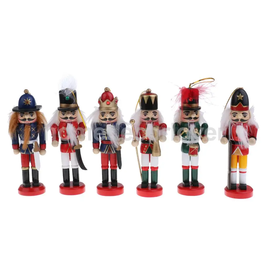 6Pcs 12cm Puppets 4/5/6 шт. 12 см/13 см ручная роспись деревянный Щелкунчик фигурки Куклы Фигурки Куклы Рождественские украшения подарки на Рождество украшение дома - Цвет: 6Pcs 12cm Puppets