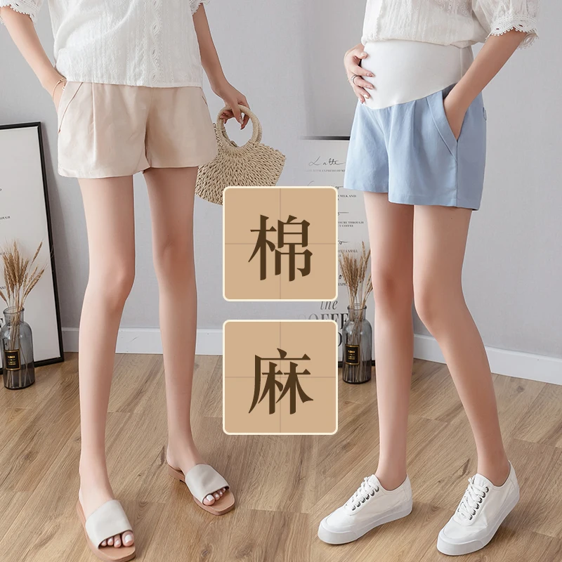 Хлопковые и льняные летние штаны для беременных тонкая одежда шорты с эластичным
