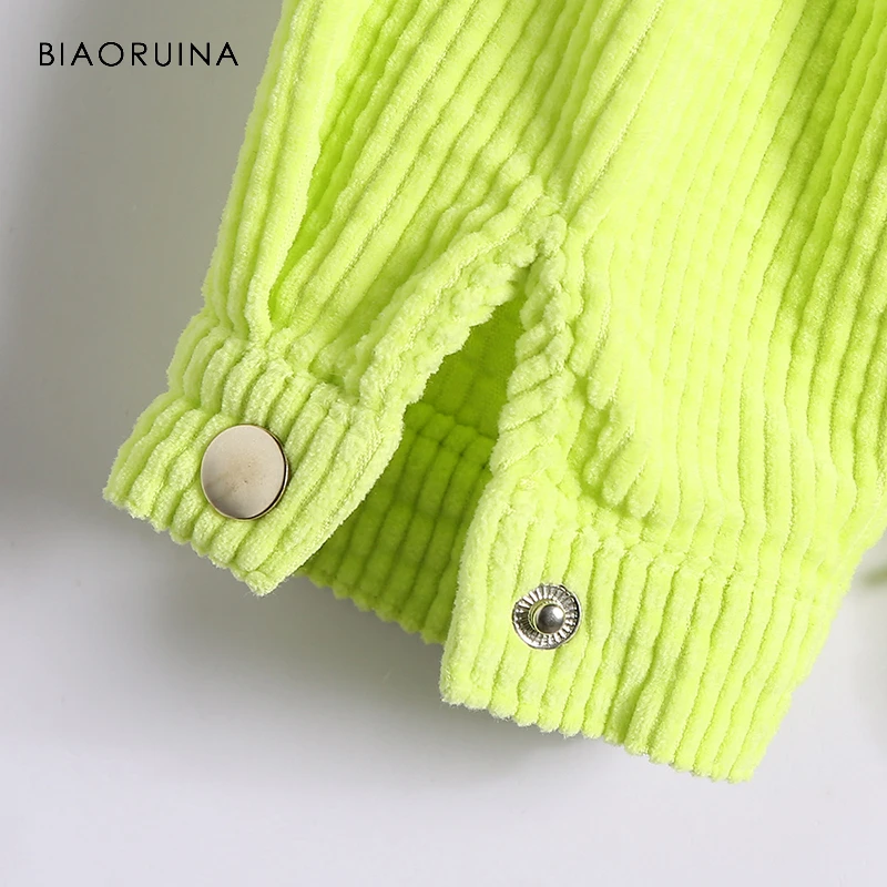 BIAORUINA, корейский стиль, женская зеленая Вельветовая однотонная куртка с отложным воротником, женская Свободная куртка в стиле сафари, пальто с кисточками