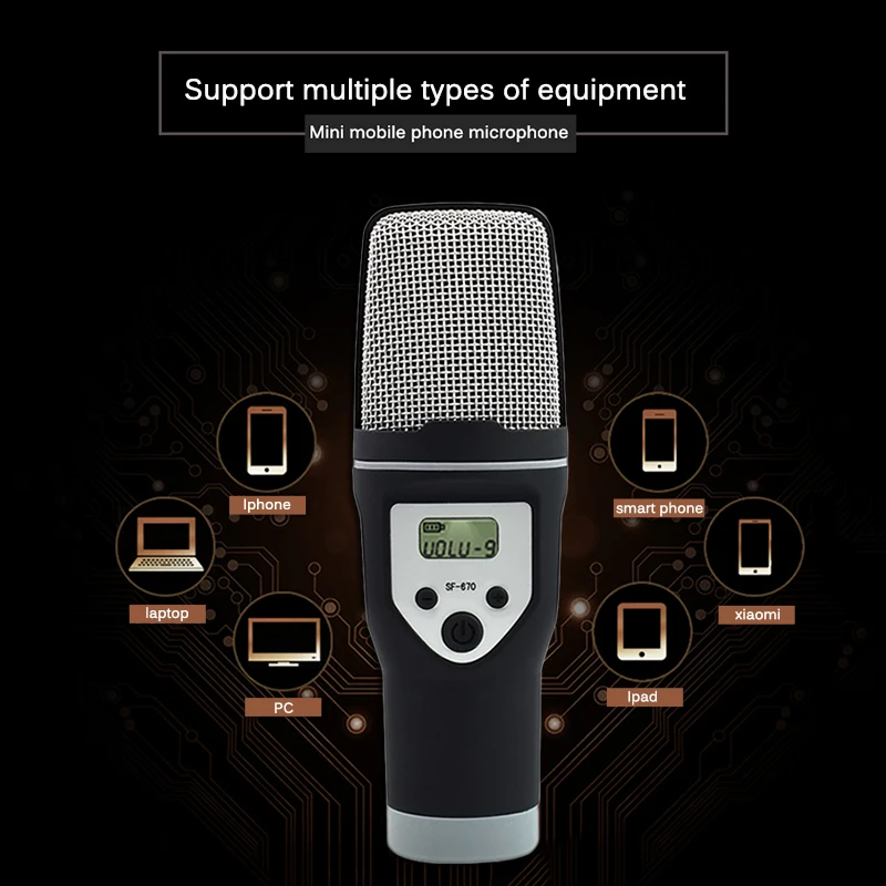 Переносной микрофон караоке для компьютера и телефона Поддержка конденсатора