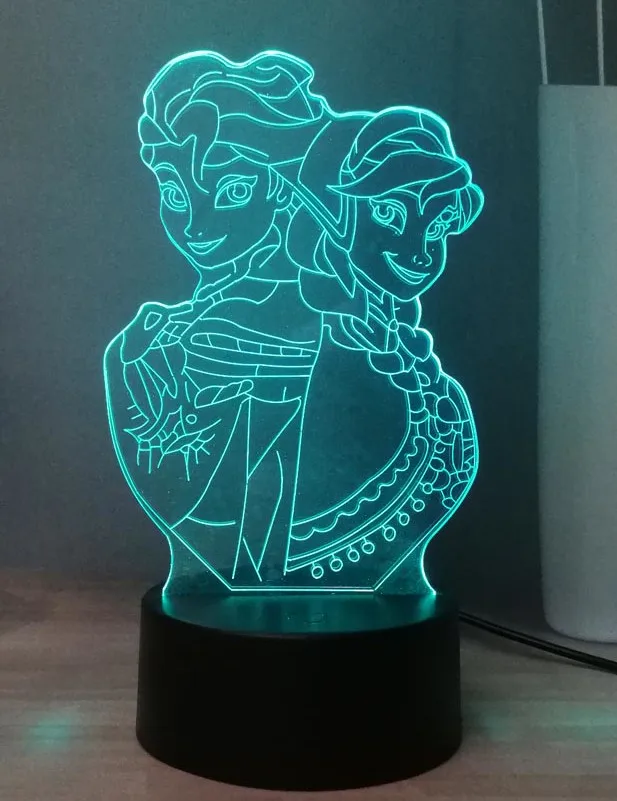 Декор для дома ледяная Снежная Эльза королева и Анна Принцесса 3D атмосферная Праздничная лампа Светодиодный Ночник детская игрушка подарок - Испускаемый цвет: Elsa