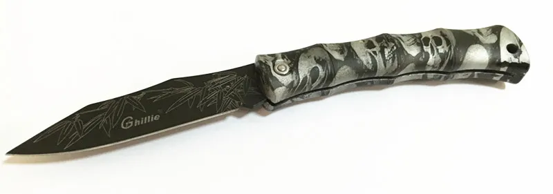 Gray Ghillie классный Фруктовый нож, складной карманный нож для кемпинга, креативный череп, Бамбуковая ручка ABS, инструменты для повседневного использования, 5 цветов - Цвет: Gray