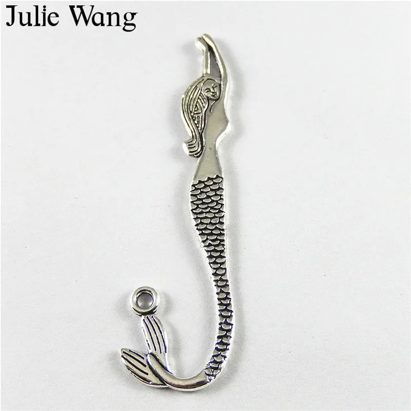 Julie Wang 10 шт. подвески в виде букмеки русалки из сплава антикварные Серебристые