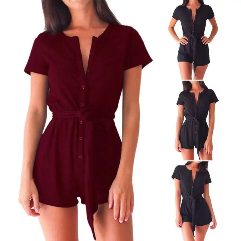 Новые пикантные женские короткий рукав soild Цвет хлопок Подпушка Playsuit Ползунки