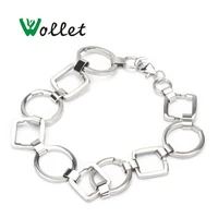 wollet jewelry 316l stainless steel bracelet for women men round square silver color no plating simple design