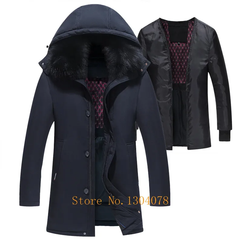 

Long down jacket for middle-aged Fur Collar men's winter down jacket thick Russia snow overcoat windproof white duck down coats