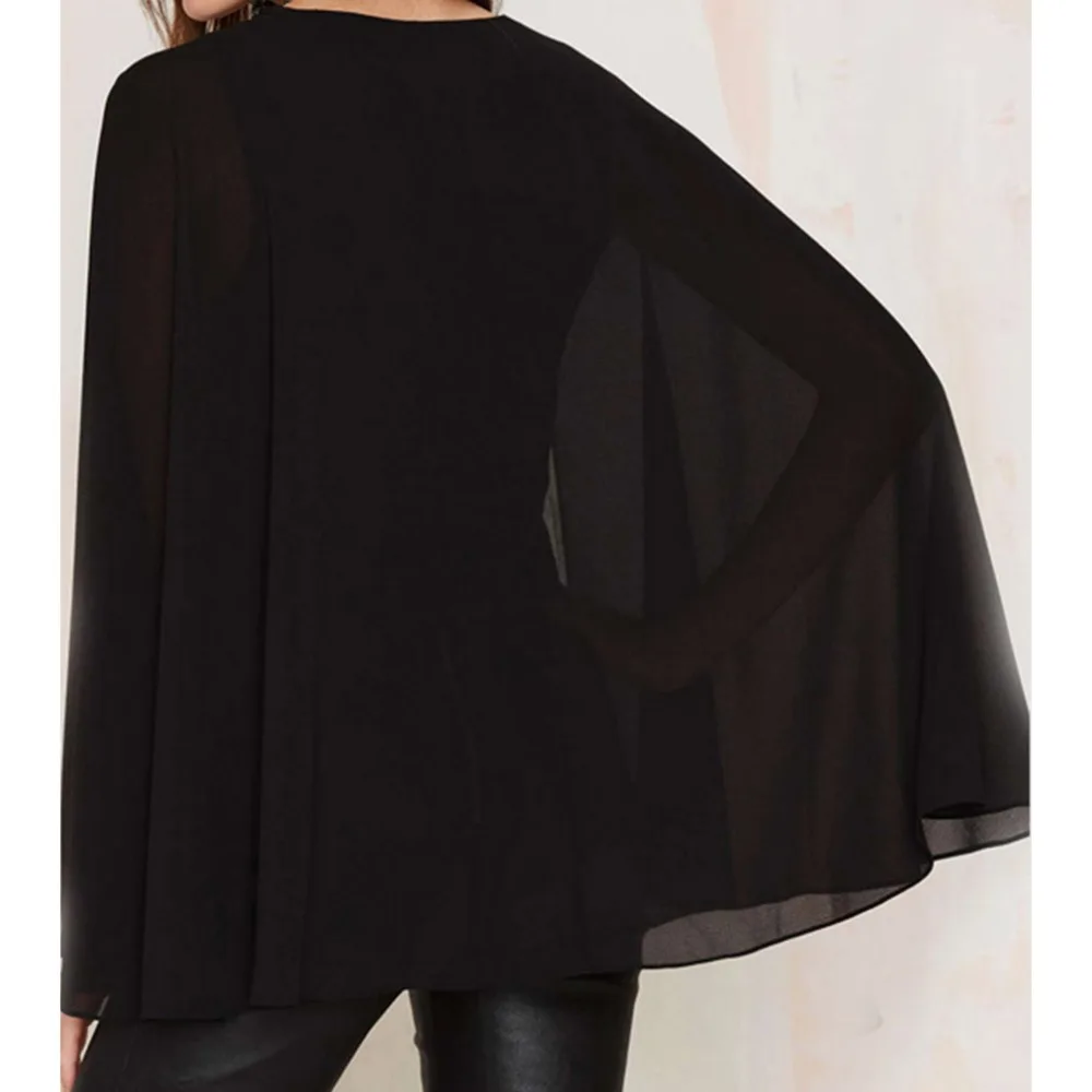 Летняя укороченная накидка Топ для женщин Мода шифон тонкий сплошной черный