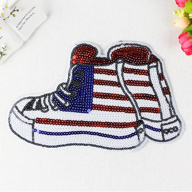 Модная разноцветная обувь с блестками заплатки из кружевной ткани аппликацией