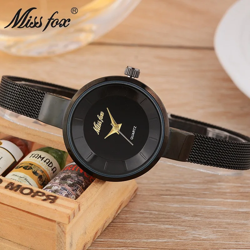 Часы наручные Miss Fox Женские роскошные черные из нержавеющей стали|mujer|mujer reloj |