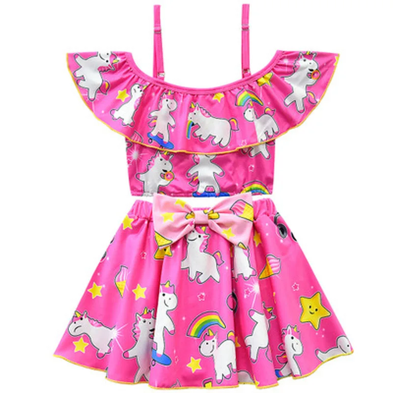 Новинка 2019 Детский Повседневный костюм с милым принтом в виде единорога и