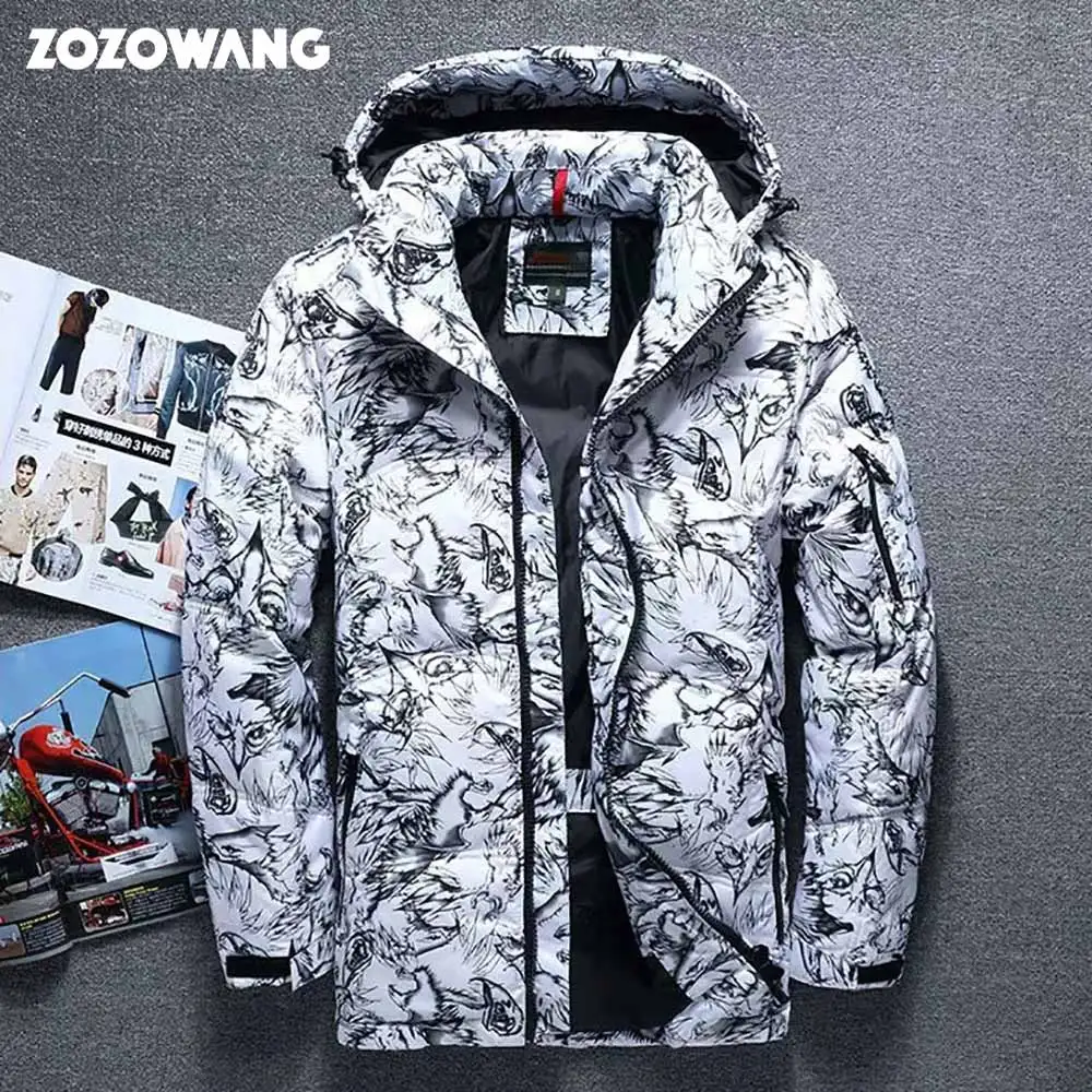 Мужская куртка с капюшоном ZOZOWANG толстая камуфляжная на белом утином пуху зима