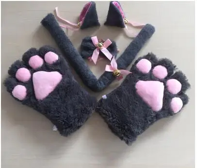 Аниме косплей костюм Ahri кошачьи уши плюшевые лапы коготь перчатки хвост галстук-бабочка 1 комплект для женщин cos fox - Цвет: A