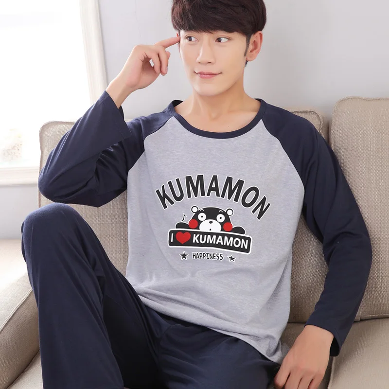 Зимние мужские пижамные комплекты с длинным рукавом Осенние хлопковые пижамы