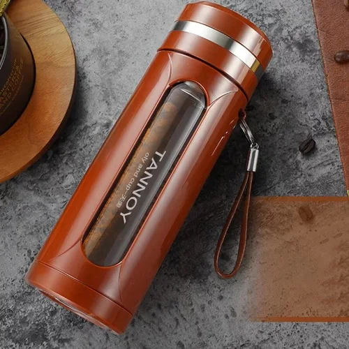 B-420ML brown Термостойкая двухслойная стеклянная бутылка для воды, креативный пояс, разделительный фильтр для чая, портативное, для путешествий, офиса, стекло для воды - Цвет: B-420ML brown