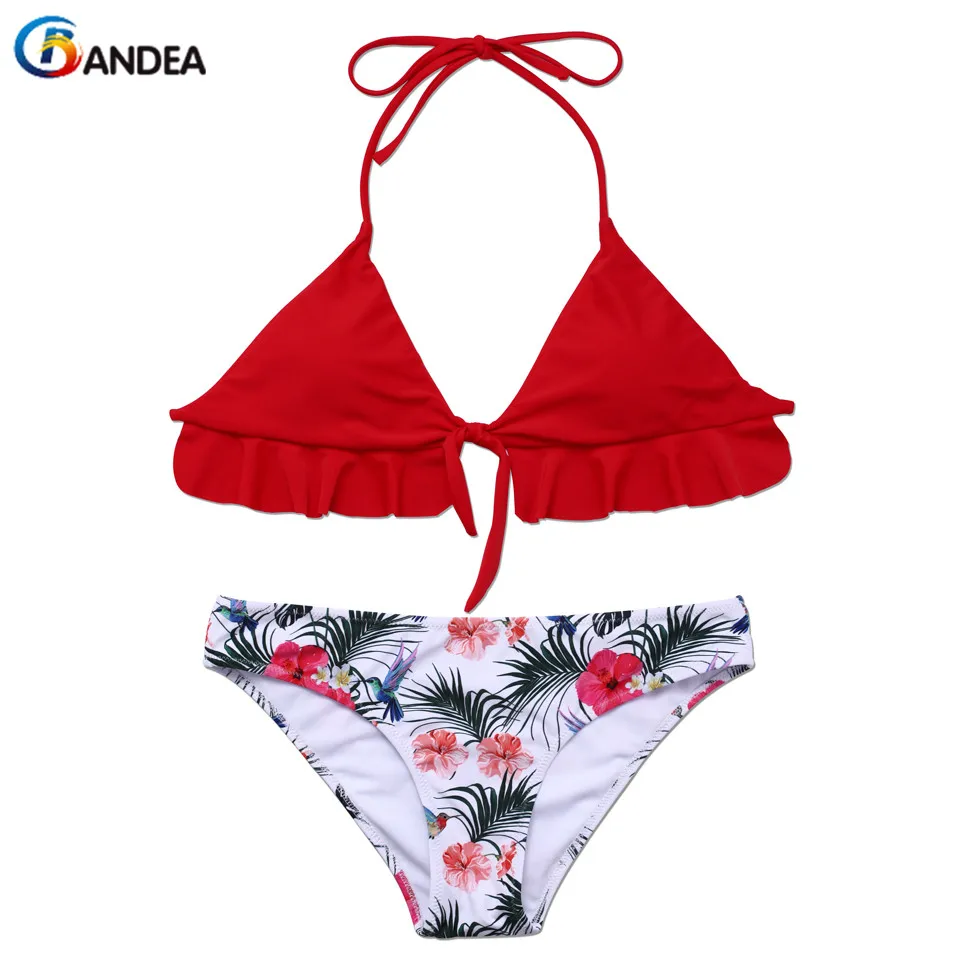 

BANDEA brand bikini 2019 sexy swimsuit flower print bikini set brazilian swimwear lace up swimming suit for women HA542