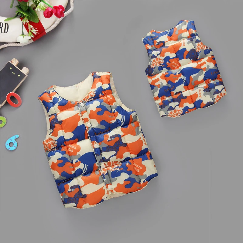 Зимний жилет для маленьких мальчиков Теплый детский Камуфляжный Модный милый