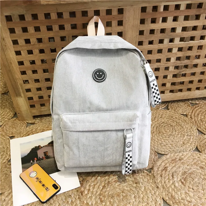 Вельветовый эко рюкзак для путешествий Студенческая сумка книг школьная со