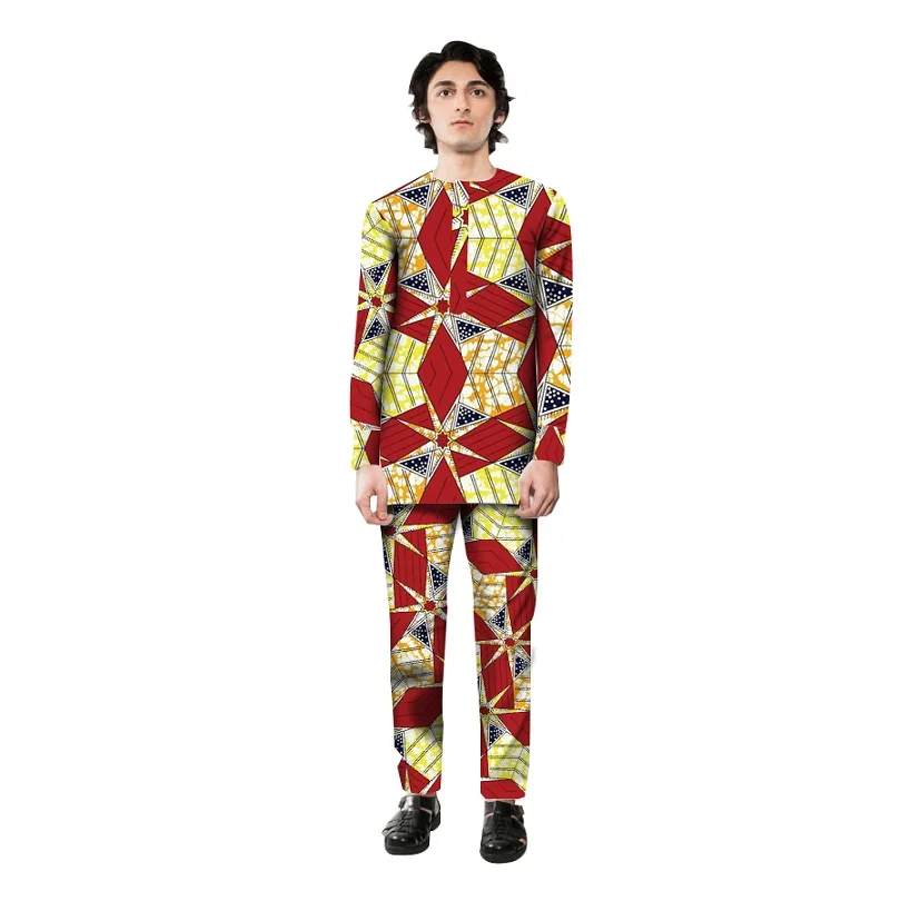 Handsome African Dress Men Sets Tops+Trousers Set Fashion Printing Clothing Festive Costume Clothes Customized | Мужская одежда