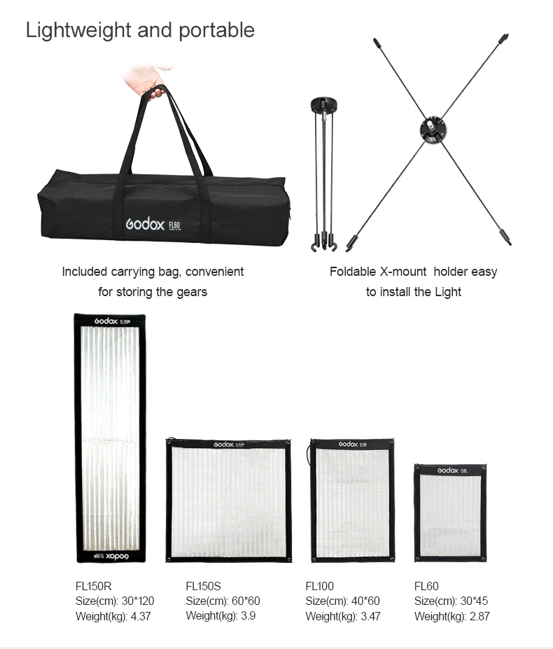 Godox 100 W FL100 портативный светодиодный свет для видеосъемки рулонная тканевая лампа с пультом управления+ пульт дистанционного управления+ поддержка X-shape+ мобильное приложение