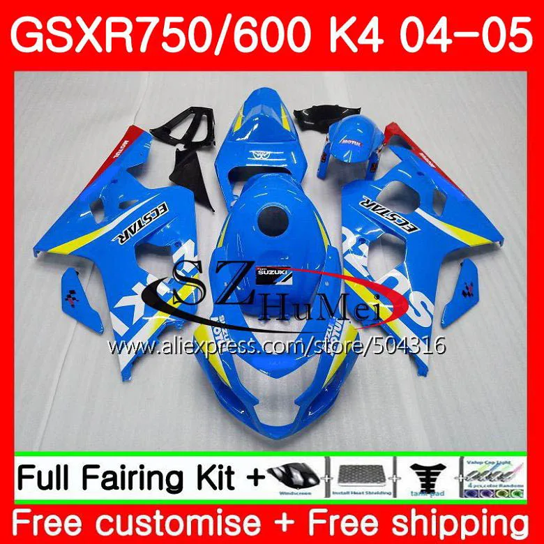 

Bodys For SUZUKI glossy blue GSXR 600 R600 GSXR 750 04 05 K4 GSX-R750 30SH1 GSX-R600 GSXR750 04 05 GSXR600 2004 2005 Fairings