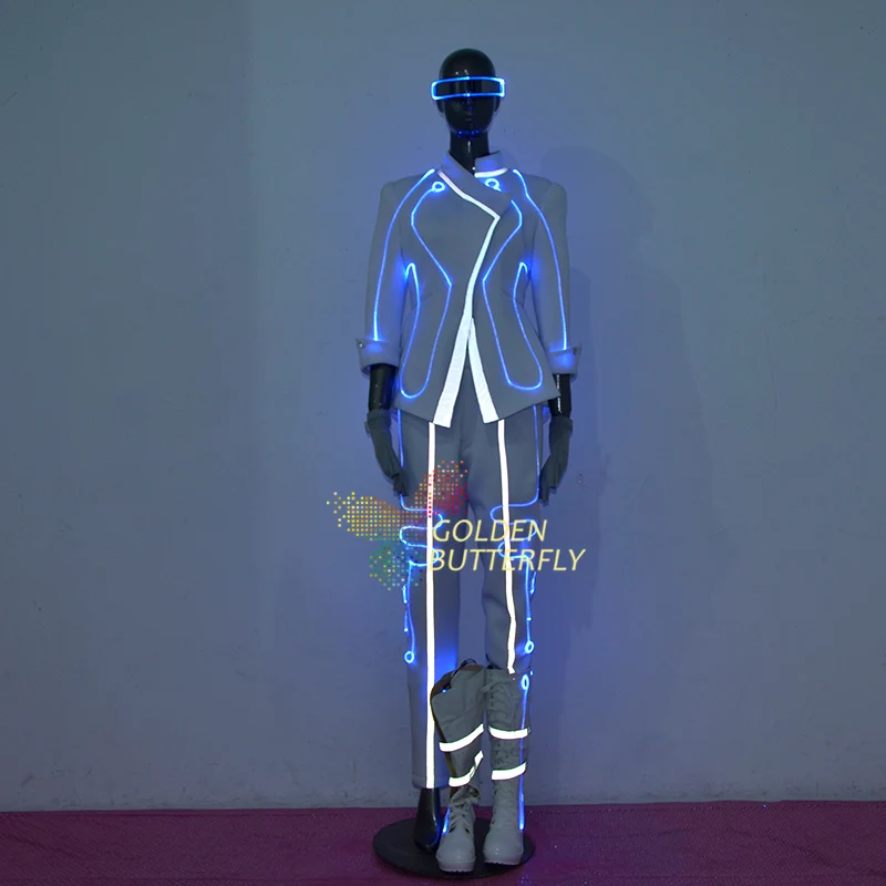

Glowing dust coat luminous Dress LED Costumes Fiber optic light clothing Performance suit Talent show hair light LED Clothing