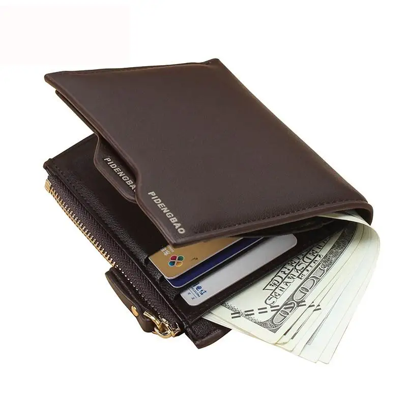 Brown 2 Мужской кошелек, кожаный, billeteras para hombreкороткие, маленький кошелек для мужчин, дизайнерский, erkek cuzdan, кошелек, carteira souf, сумка для монет на молнии - Цвет: Brown 2
